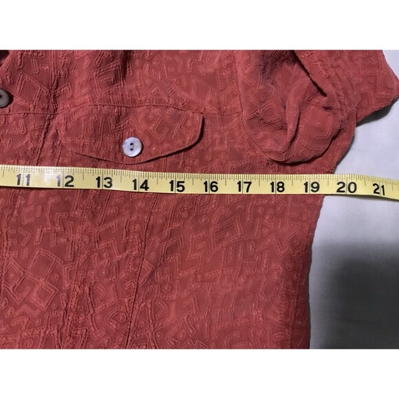 Chicos Women’s 0 US S 100% Silk Top Rust Geometric Long Sleeve Blouse - Picture 6 of 10